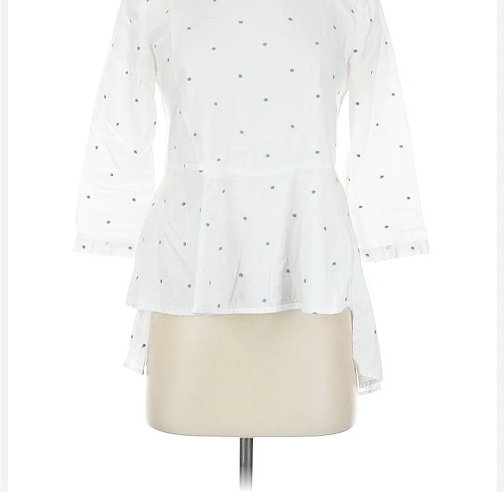 Maeve White Blouse with Blue Dots Hi/Low Peplum Blouse | Women’s Size 4